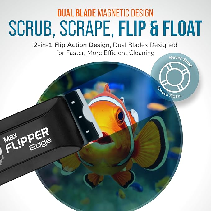 Flipper Edge 2-in-1 Scrubber Scraper Floating Magnetic Fish Tank Aquarium Cleaner with Dual Blades - Efficient Glass & Acrylic Aquarium Cleaning Tools (MAX)