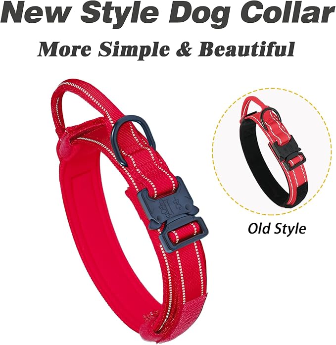 AUBELL Reflective Tactical Dog Collar,Adjustable Military Heavy Duty K9 Collars with Handle and Quick Release Metal Buckle Great for Extra Large Dogs, with Airtag Case and 2 Patches (Red,XL)