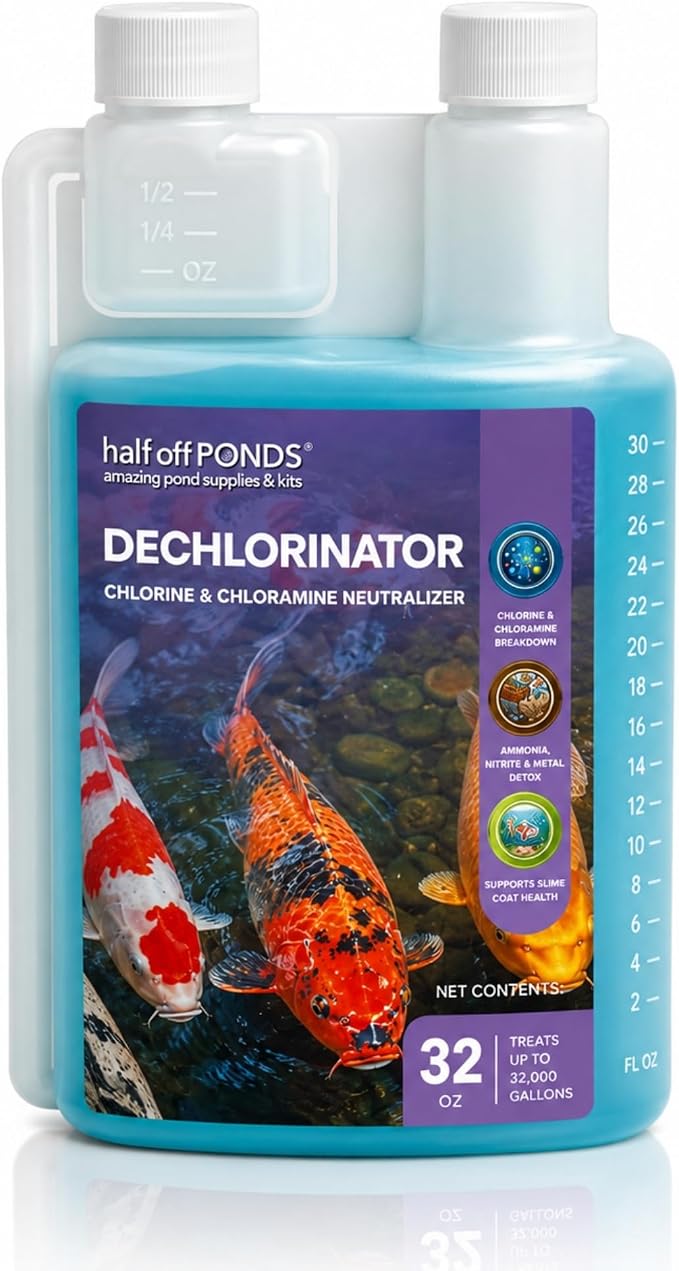 HALF OFF PONDS Dechlorinator Pond Water Conditioner, 32 oz – Removes Chlorine & Chloramine, Detoxifies Ammonia & Nitrites – Safe for Fish & Plants