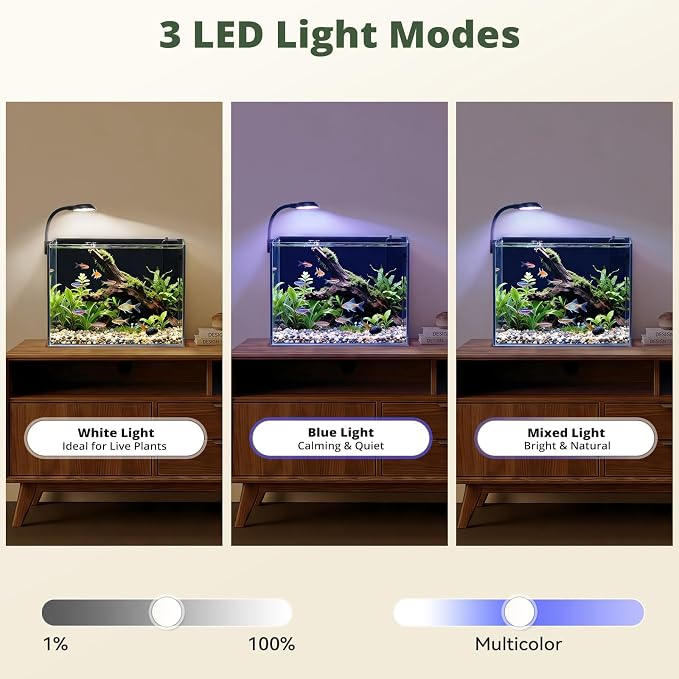 2.5 Gallon Small Fish Tank, Desktop Nano Aquarium with Filter | Ultra-Clear Glass Starter Kit with Lid, LED Light, Gravel and Rocks, Perfect for Betta, Shrimp and Live Plants