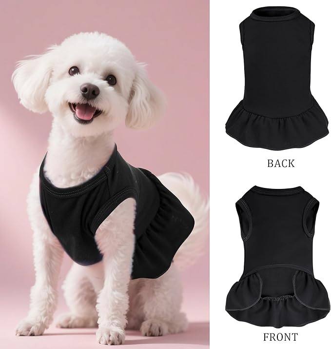 2 Pcs Dog Dress Cute Cat Skirt Solid Color Summer Clothes for Small Pet Dogs Cat (Black,Red, Large)