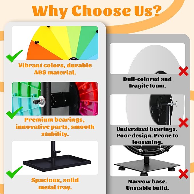 24" Prize Wheel, 14 Slots Color Spinning Prize Wheel for Tabletop, Heavy Duty Spinning Wheels with Tray, Markers, Eraser, Roulette Wheel of Fortune, Spinning Wheel for Prizes