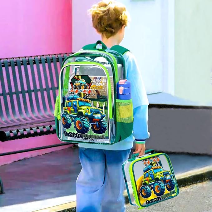 Clear Backpack for Girls and Boys, Kids Transparent Bookbag, 3PCS Cute See Through School Bag for Elementary Prechool