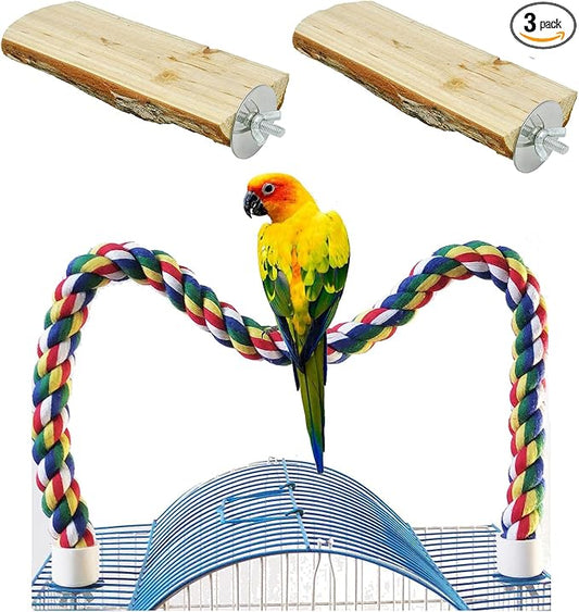 24 Inch Bird Perch Rope - Natural Wood Parrot Perch Stand,with 0.78 Inch Diameter Metal Screw Ends,Interactive Chewing Climbing Toy for Parakeets, Budgies,Cockatiels, Small to Medium Birds