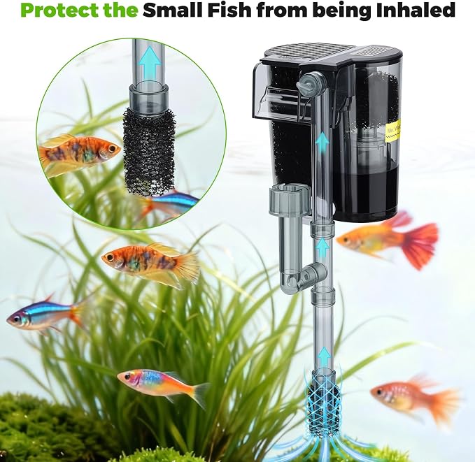 hygger 3.5W Hang On Back Aquarium Filter with Replacement Cartridges 4 Set