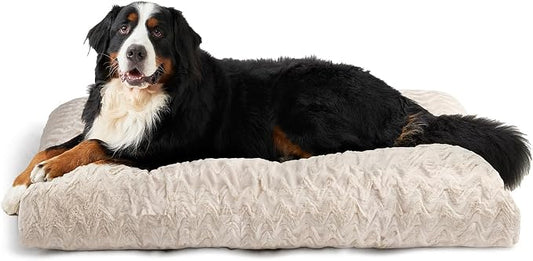 EHEYCIGA XXL Washable Dog Bed for Crate 47x29 Inch, Kennel Pad for Extra Large Dogs Up to 100 lbs, Plush and Comfy Pet Sleeping Mat, Beige