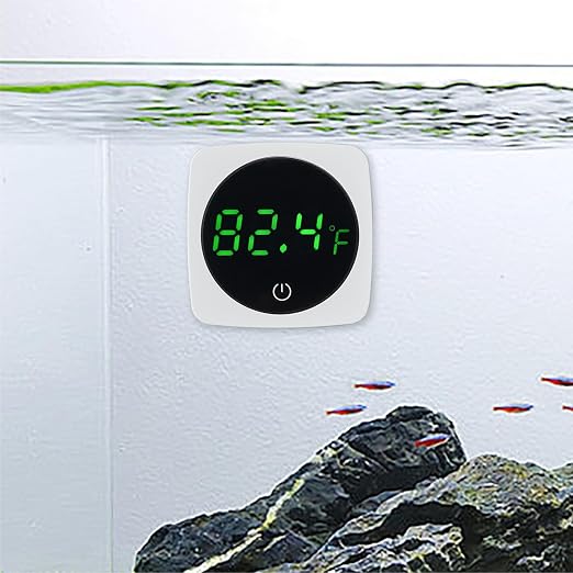 Aquarium Thermometer w/LED Touch ±0.9°F Stick On Fish Tank Betta | LED Digital Display,Accurate ±0.9°F,Touch Control Button,Stick On Mount,For Fish Axolotl Turtle,Aquarium Pet Use