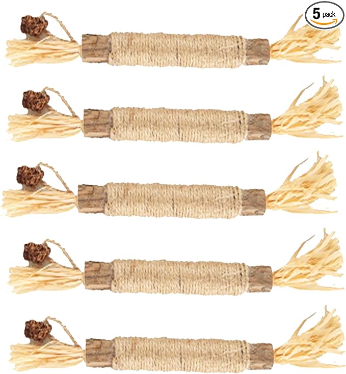 SunGrow Silvervine Sticks with Gall Fruit for Cats, Delicious Pet Snack for Kittens, Rabbits, Dogs, Oral Care Companion, Teething Chews, Chewing Treats with Bell, 7.7” (h) x 0.8 “(w), 5 Pieces