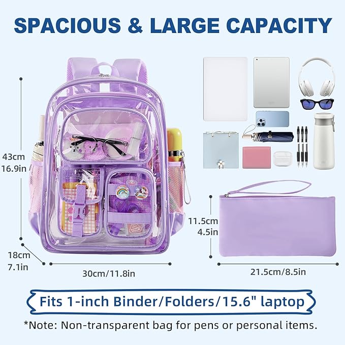 Clear Backpack with Pencil Case, Heavy Duty PVC Transparent Backpack with Oxford Cloth Bottom & Reflective Strips for Primary College Work Stadium Concert Festival