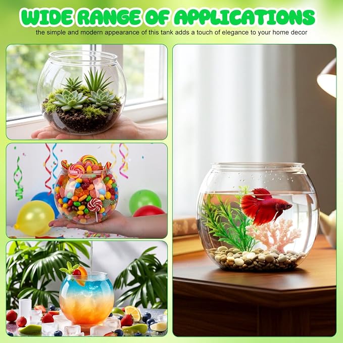 Mipcase Transparent Plastic Fish Tank Globe 5.90 in Desktop Fish Bowl for Home Office Unbreakable Tank Decor Round Aquarium Style Tabletop Display
