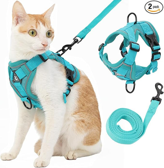 Cat Harness and Leash, Reflective Cat Harness Escape Proof for Walking, Adjustable Kitten Harness and Leash Set, 4 Buckles Easy Control Breathable Cat Vest Harness for All Types of Cats