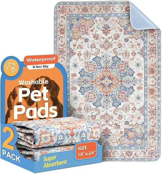 Washable Pee Pads for Dogs, 2 Pack Reusable Puppy Training Pads 24"x18" Super Absorbent Waterproof Dog Training Pads, Non-Slip Potty Pads, Whelping Pads Litter Mat Beige