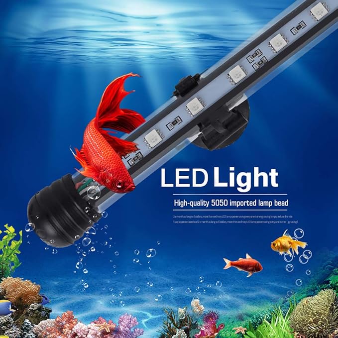 MQ 8 in Submersible LED Aquarium Light, 1.2W Color Changing Fish Tank Light with Remote Control, IP68 Crystal Glass 9 LEDs Lights Bar, for Fish Tank 10-15 inch