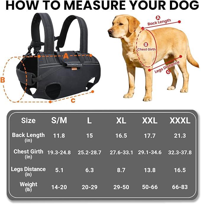 Dog Lift Harness Backpack Carrier for Large Dogs, Full Body Sling with Handle, Dog Harness for Joint Injuries, Arthritis, Ideal for Stairs, Elderly Dogs (Black Large 20-29 LBS)