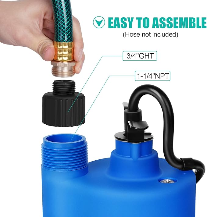TecHome 12v Sump Pump Submersible Water Pump Water Transfer Pump. | 1500GPH, with 20 Feet Power Cord.