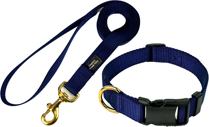Country Brook Petz - Everyday Nylon Dog Collar and Leash - 10+ Cool Colors (3/4 Inch, Medium, Navy Blue)