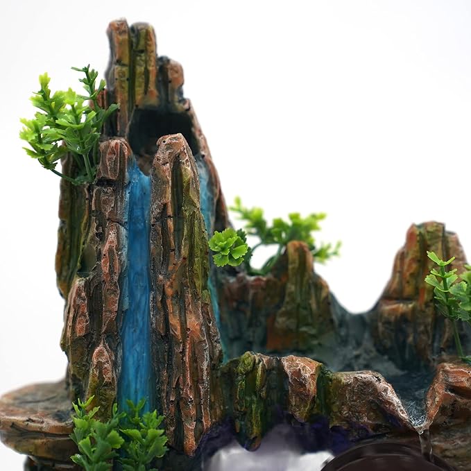 Indoor Fountain Rockery Tabletop Fountain with an Atomizer Elaxation, 7.9''L x 7''W x 10.6''H with LED Light Water Feature Meditation Desktop Fountains for Home Office Decor or Gift