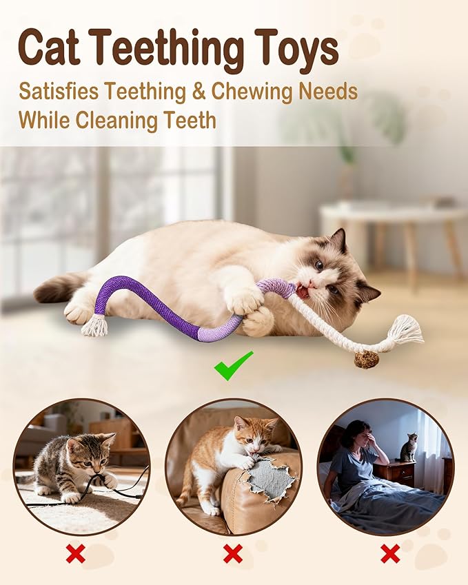 Cat Chew Rope Toys 6Pcs with Catnip, Indoor Cat Teething Toys for Kittens, Interactive Catnip Kitty Toys for All Breeds (Cats Chew Rope 6PCs)