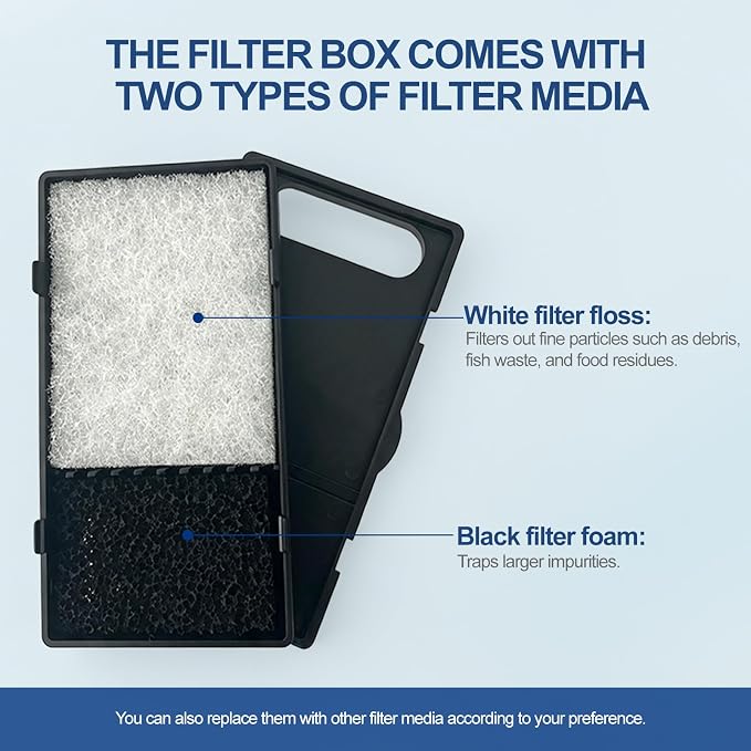 Hang on Back Aquarium Filter，Aquarium Filter，Quiet for 3-15 Gal. | Adjustable Flow, With surface skimmer and sponge guard.Freshwater & saltwater compatible, 6W, 140 GPH.