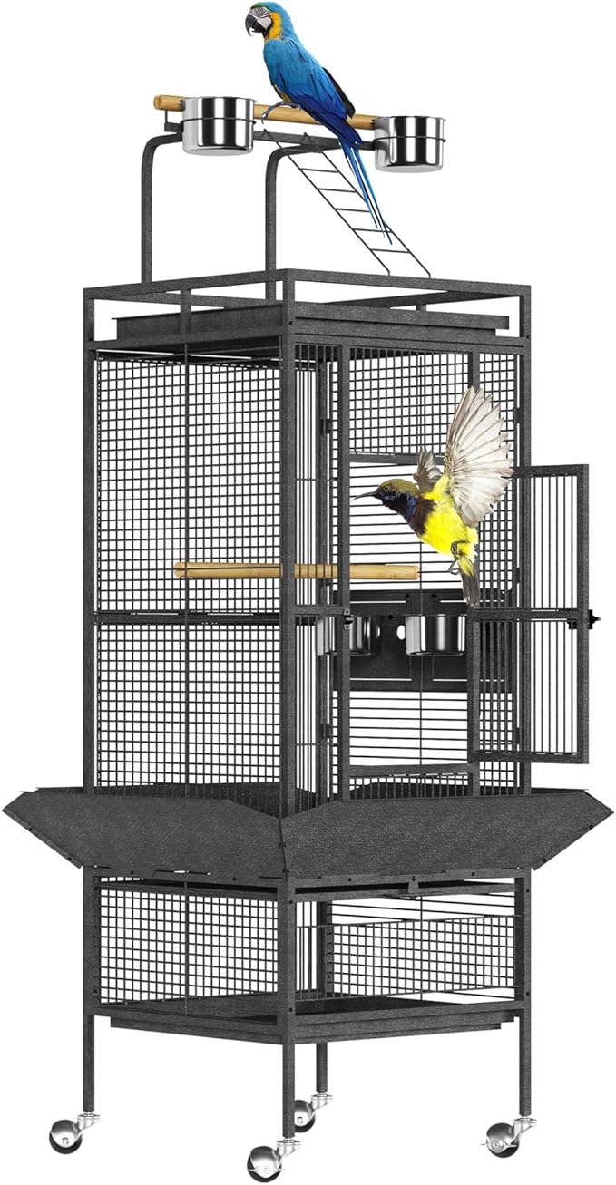 61 Inch Large Bird Flight Cage Rolling Parrot Cage with Storage Shelf for Mid-Sized Birds, Macaw Cockatiels Conures Parakeets Budgie Finch
