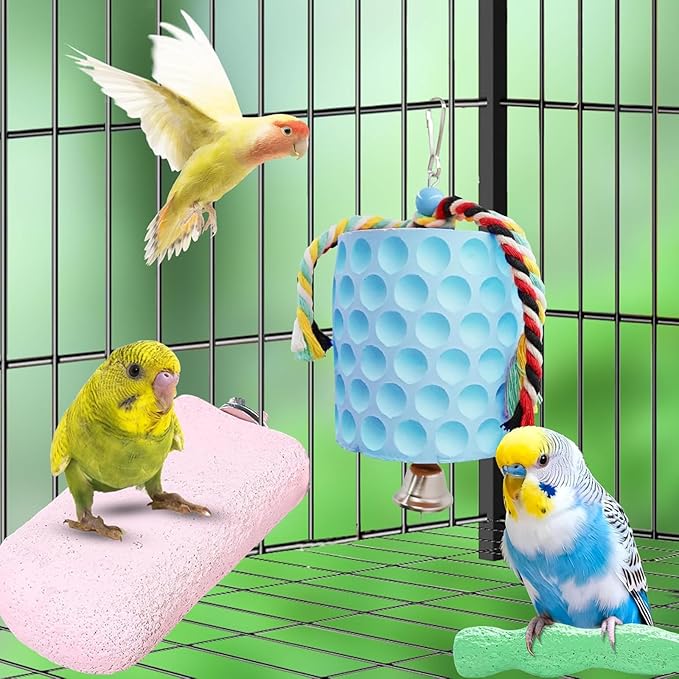 5 Pcs Bird Beak Grinding Calcium Stone, Parrot Cage Perch Stand Platform, Parrot Teething Stone Toy & Foot Claws Trimmer, Bird Chewing Toy for Macaws Parakeets Finches Cockatiel Hamster Rabbit Poultry
