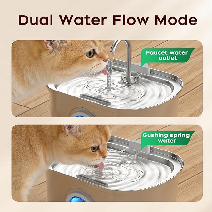 Cat Water Fountain Stainless Steel with Water Level Window,108oz/3.2L Cat Fountain Quiet Automatic Pet Water Fountain for Cats and Small Dogs