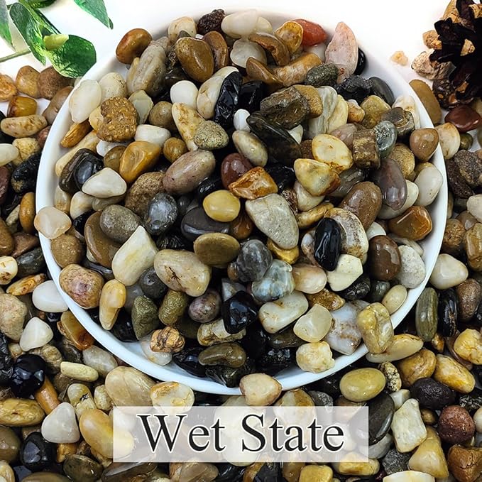 YISZM 20lbs Natural River Rocks for Plants, 3/8" Aquarium Gravel Decorative Polished Mixed Pebbles for Fish Tank, Gardening, Flower Pots, Vase Fillers, Indoor Water Fountains, Landscaping