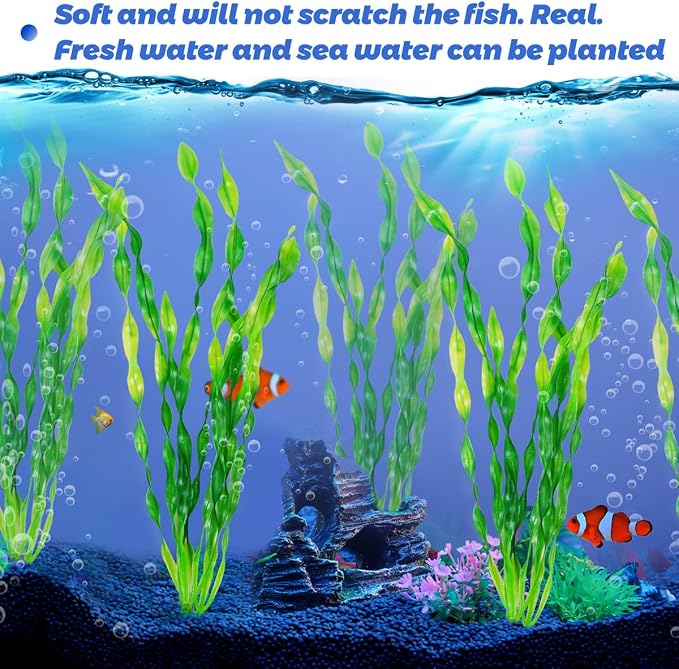 Ameliade 12 PCS Aquarium Artificial Soft Plastic Seaweed Plants Decor | 12 Inch Tall Seaweed Fish Tank Decorations, Aquarium Accessories for Large Fish Tanks, Betta Goldfish Big Bowl Ornament