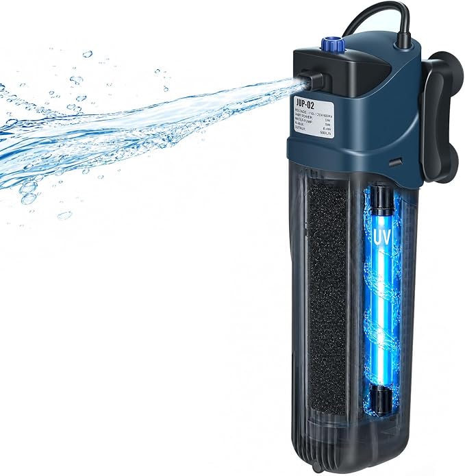 132GPH Fish Tank Filter Aquarium Green Clean Submersible Machine, U-V for Aquarium for 10-60 Gal Tank