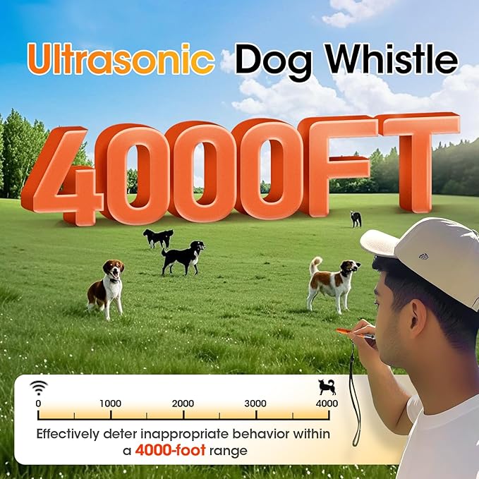 KIVORA 4 Pack Dog Whistle, Dog Whistle to Stop Barking, Adjustable Ultrasonic Silent Dog Training Whistle for Recall & Bark Control, 304 Stainless Steel Professional Whistle for All Dogs (Orange)