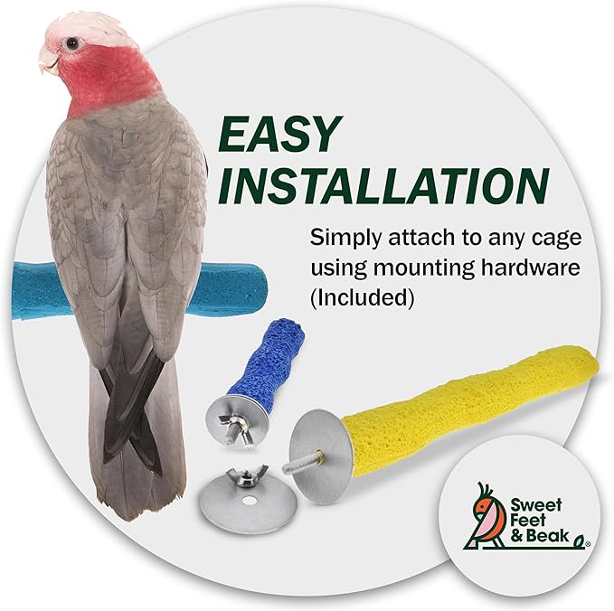 Sweet Feet and Beak Comfort Grip Safety Perch for Bird Cages - Pedicure Perch for Birds to Keep Nails and Beaks in Top Condition - Safe Easy to Install Bird Cage Accessories Small 6.5" - Yellow