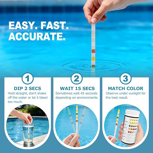 Pooloob 8-in-1 Pool and Spa Test Strips, 100 Count Water Testing Kit for Saltwater & Chlorine Pools - Tests pH, Salt, Free Chlorine, Bromine, Alkalinity, Hardness, Cyanuric Acid & Total Chlorine