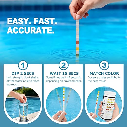 Pooloob 8-in-1 Pool and Spa Test Strips, 150 Count Water Testing Kit for Saltwater & Chlorine Pools - Tests pH, Salt, Free Chlorine, Bromine, Alkalinity, Hardness, Cyanuric Acid & Total Chlorine