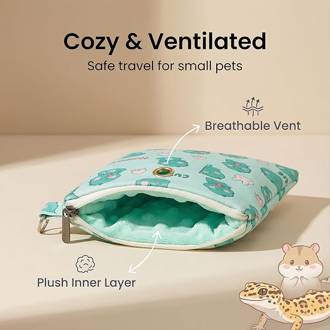Small Pet Carrier Bag with Soft Minky Dot Lining, Breathable & Waterproof Travel Pouch for Leopard Geckos, Hamsters, Small Reptiles and Small Animals – All-Season Use
