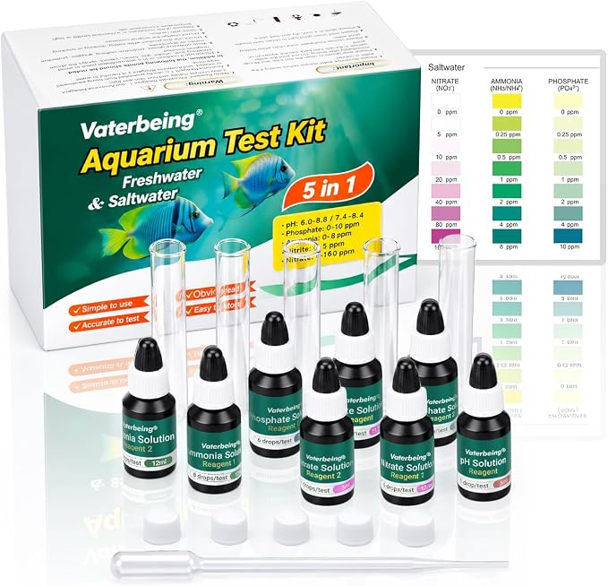 5 in 1 Aquarium Water Master Test Kit, Fish Tank Testing Kit | Aquarium Water Test Kit for pH Nitrite Ammonia & Nitrate Phosphate, Aquarium Water Test Kit for Fresh & Salt Water