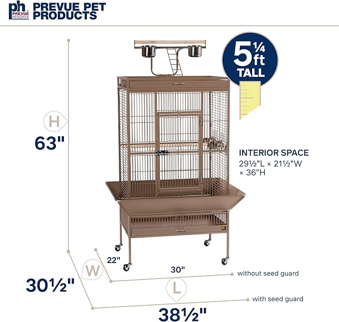 Prevue Hendryx Pet Products Wrought Iron Select Bird Cage 3153COCO, Coco Brown, 30-Inch by 22-Inch by 63-Inch