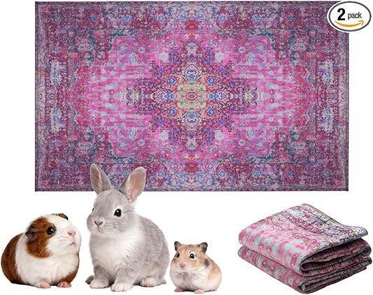 Lovewag Pets Reusable 2-Pack Small Animal Pet Bedding Mats - 16" x 24" Inch Hamster Bedding - Machine Washable Guinea Pig Cage Liners-Guinea Pigs,Rabbits & Ferrets Waterproof Pee Pad (Mystic Fuchsia)