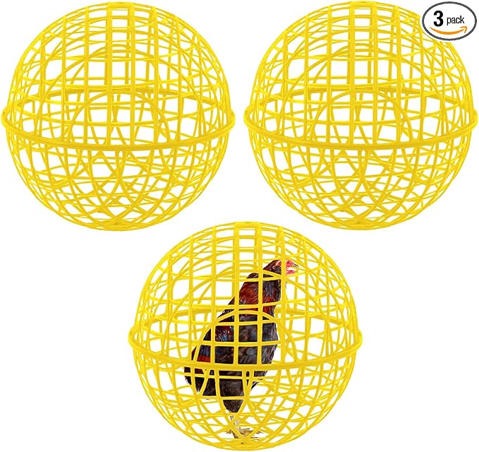 AceOrbit 3 Pcs 19.7 Inch Yellow Ball Chicken Animals Cage, Plastic Rolling Orb Movable for Chickens Rabbits Birds Pigeons, Outdoor Farm Range Portable Round Coop Hutch Safety Globe Prevents Dog Bites