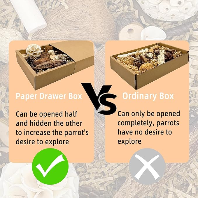 Bird Foraging Toys Parrot Chew Shredding Toys Bird Foraging Box for Parakeets Cockatiels Conures Lovebirds and Small to Medium Birds(Natural)
