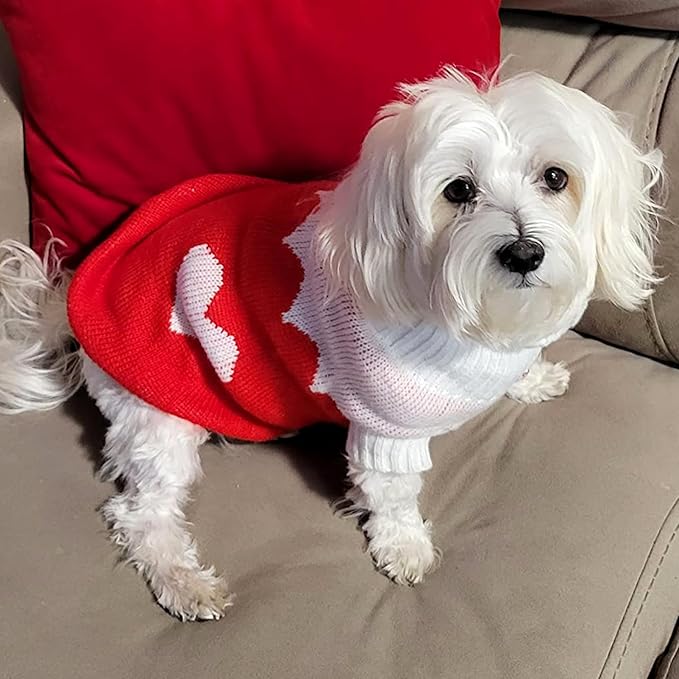 CHBORCHICEN Pet Dog Sweaters Classic Knitwear Turtleneck Winter Warm Puppy Clothing Cute Strawberry and Heart Doggie Sweater (Large, Red2)