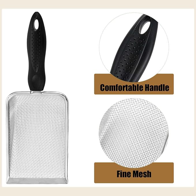 4 Packs Reptile Sand Stainless Steel Fine Mesh Reptile Substrate Metal Sand Shovel Sifter Litter Cleaner Corner Scoop Shovel Cleaner Scooper for Bedding Aquarium Terrarium Accessories