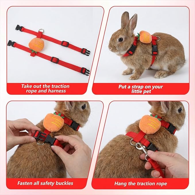 Adjustable Bunny Rabbit Harness and Leash Set, Cute Vest Harness for Small Pets, Guinea Pig, Ferret, Kitten, Puppy, Bunny Accessories for Rabbits