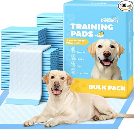 Powools 100-Pack X-Large Puppy Pads - 34'' x 28'' Pee Pads for Dogs Potty Training with Leak-Proof Quick-Dry Design, 6-Layer Wee Wee Pads for Dogs, Blue
