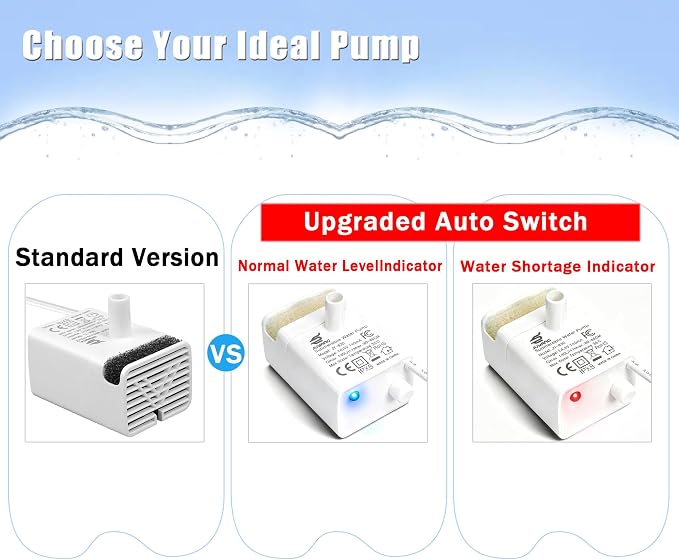 Cat Water Fountain Pump Replacement JY-830 and JY-840 Submersible Motor | (Auto Power-Off When Waterless) Fountains Pump for Stainless Steel Cats Dispensers,Ultra Quiet Dog Drinking Fountain Pump