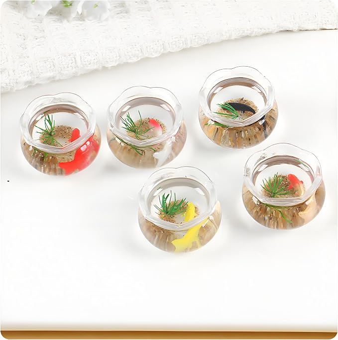 Miniature Goldfish Bowls for Dollhouse – Realistic Resin Fish Tank Accessories, Cute Animal Figurines, Smooth Surface, Fairy Garden Decor, 1:12 Scale, Perfect for Cupcake Toppers & DIY Projects