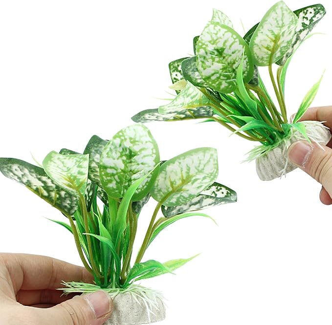 Soft Aquarium Plants Betta Fish Tank Decorations, Green, 4 Inch | Betta Leaf Pad, Silk Plastic Artificial Plants, 2Pcs Set, Reptile Tank Decor