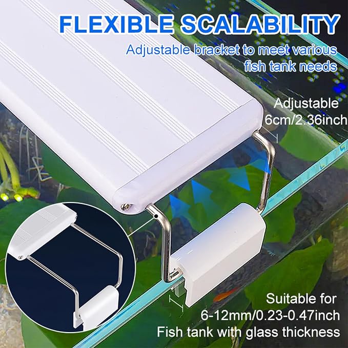 LED Aquarium Light, Full Spectrum Fish Tank Lighting, Ultra-Thin 1cm Design, 6-Row Blue & White LEDs, No Flicker, High Efficiency Cooling for 11.02-14.02in Fish Tanks (11.02inch)