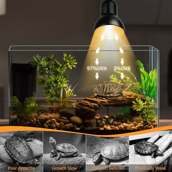 Reptile Heat Lamps, UVA/UVB Turtle Heat Lamp,Turtle Aquarium Light Bulbs, Heating Lamps with Cycle Timer, 360° Rotatable Heat Lamp for Lizard Turtle Snake Aquarium Aquatic Plants,2 Heat Bulbs 110V