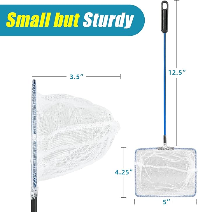 AQUANEAT Aquarium Fish Net, Small Fish Tank Cleaning Net, Food Wastes Skimmer for Small Ponds and Pools
