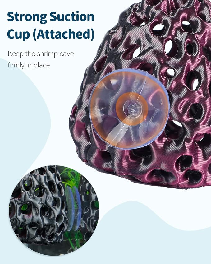 Uniclife Shrimp Cave, Shrimp Hides for Aquarium, Realistic Plastic Aquarium Coral Rock Decorations with Suction Cup, Betta Hideout Tank Accessories for Fish Tank Decor, Purple-to-Black Gradient